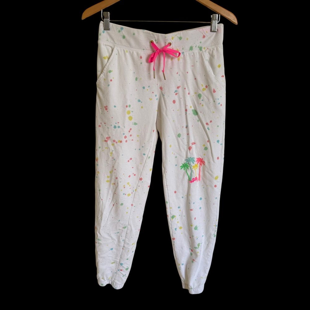 Lilly Pulitzer Small White Paint Splatter Palm Tree Sweatshirt Jogger 2 Pc Set - Picture 5 of 11